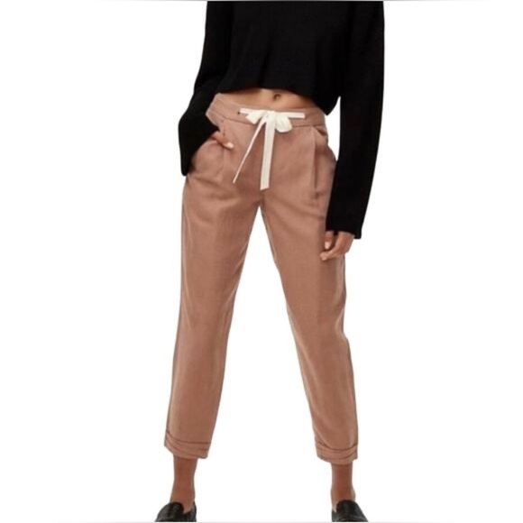 Aritzia Pants - ARITZIA WILFRED 6 Earthy pink linen bland tie waist hidden buttonfly crop jogger